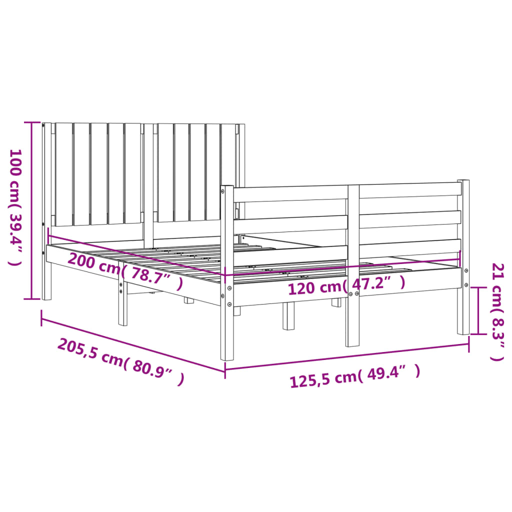 vidaXL Rúmgrind án Dýnu Svört 120x200 cm Gegnheil Viður