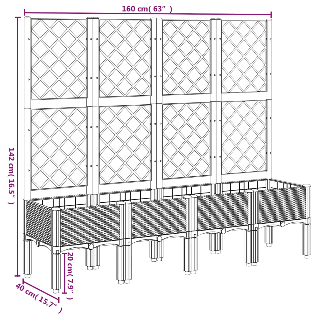 vidaXL Gróðurkassi með Rimlagrind 160x40x142 cm Brúnt PP