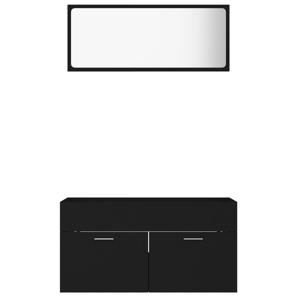 804801 vidaXL 2 Piece Bathroom Furniture Set Black Chipboard