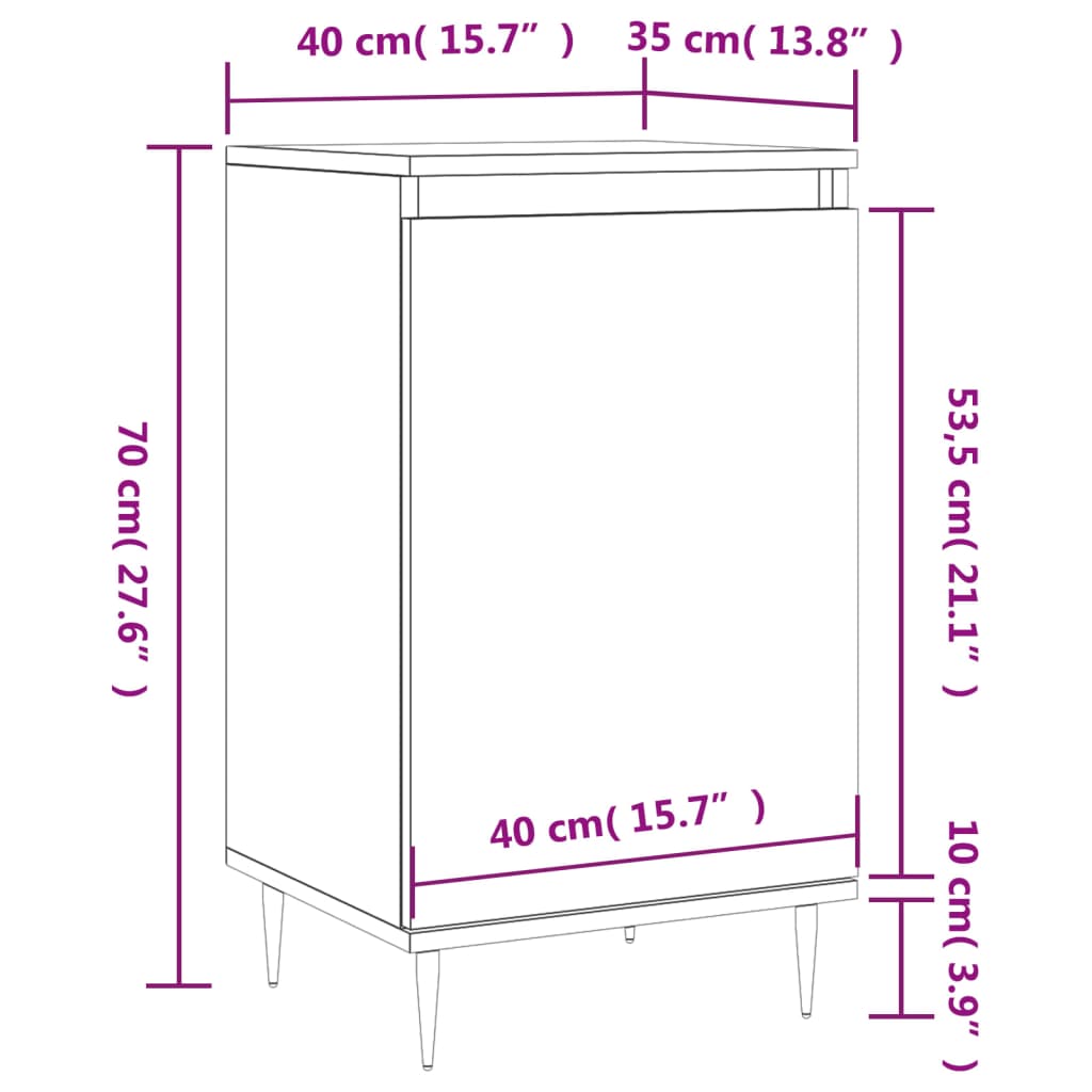 vidaXL Skenkur Steypugrár 40x35x70 cm Samsettur Viður