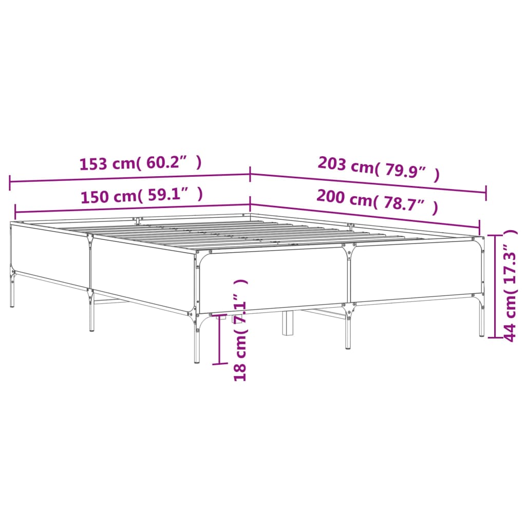 vidaXL Rúmgrind án Dýnu Brún Eikarlitur 150x200 cm