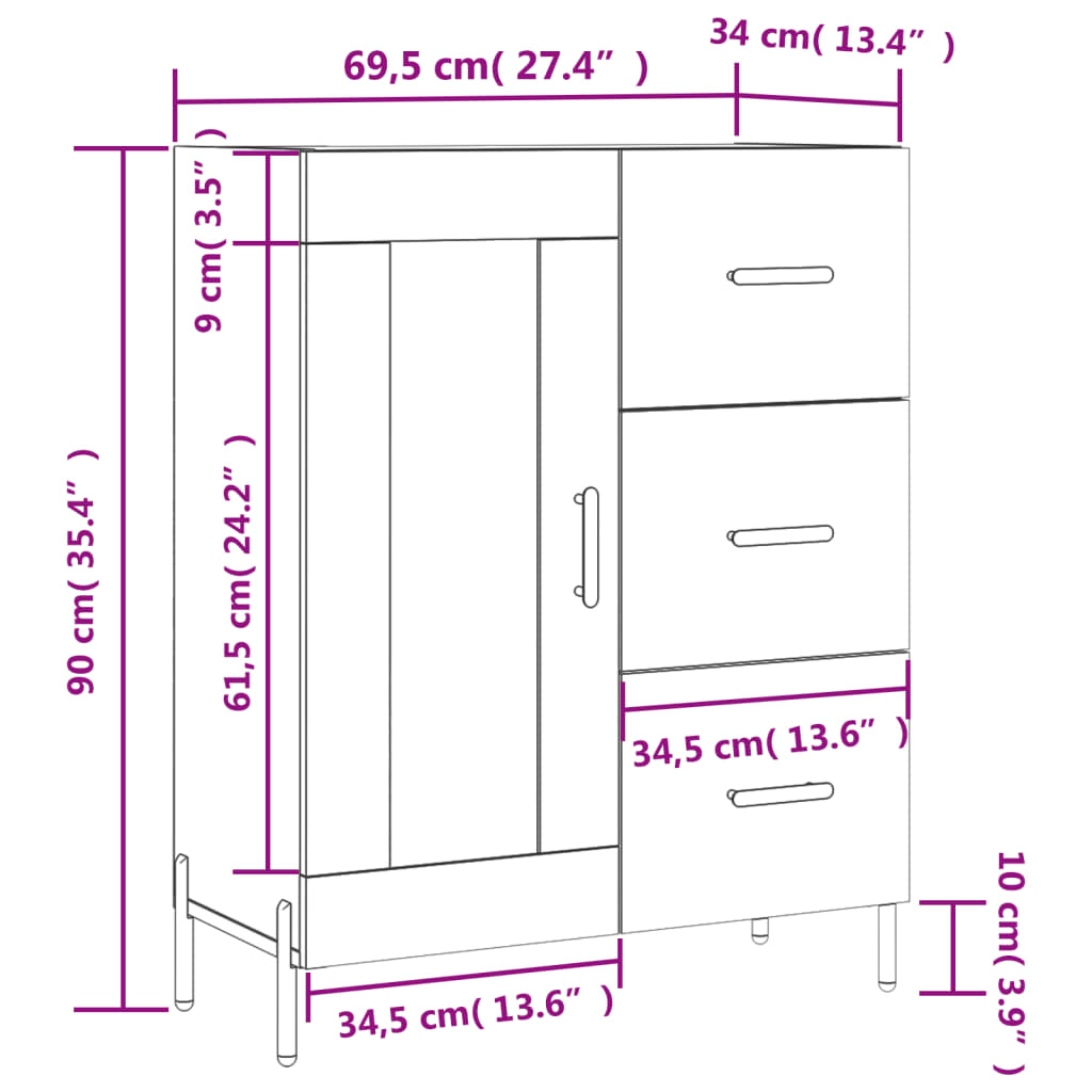 vidaXL Skenkur Svartur 69,5x34x90 cm Samsettur Viður