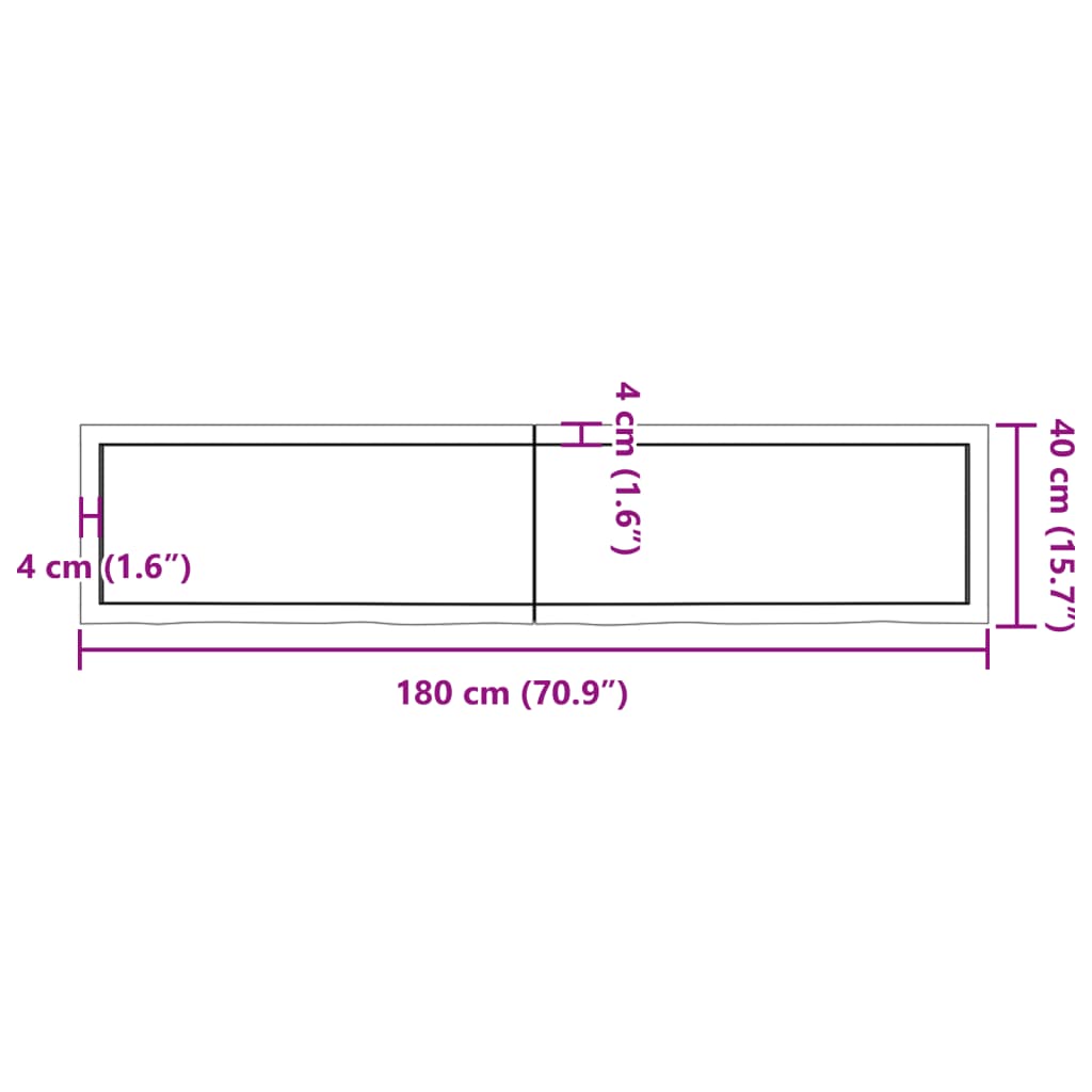 vidaXL Vegghilla Ljósbrún 180x40x(2-4) cm Meðhöndluð Gegnheil Eik