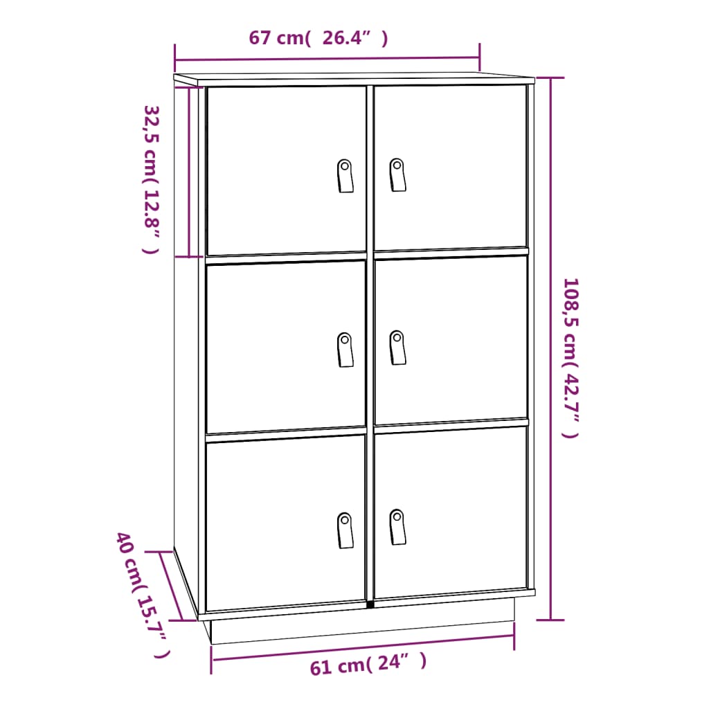 vidaXL Skenkur Hunangsbrúnn 67x40x108,5 Gegnheil Fura