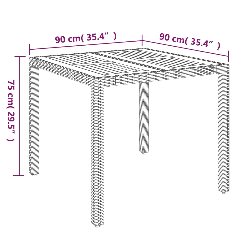 vidaXL Garðborð með Viðarplötu Grátt 90x90x75 cm Pólýrattan