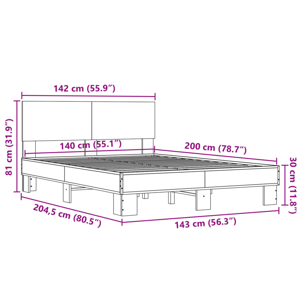 vidaXL Rúmgrind án Dýnu Sonoma Eikarlitur 140x200 cm