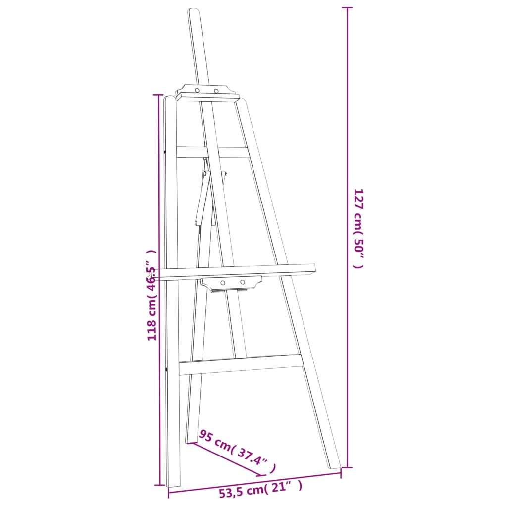 vidaXL Easel Standur Svört 53,5x95x127 cm Gegnheil Fura