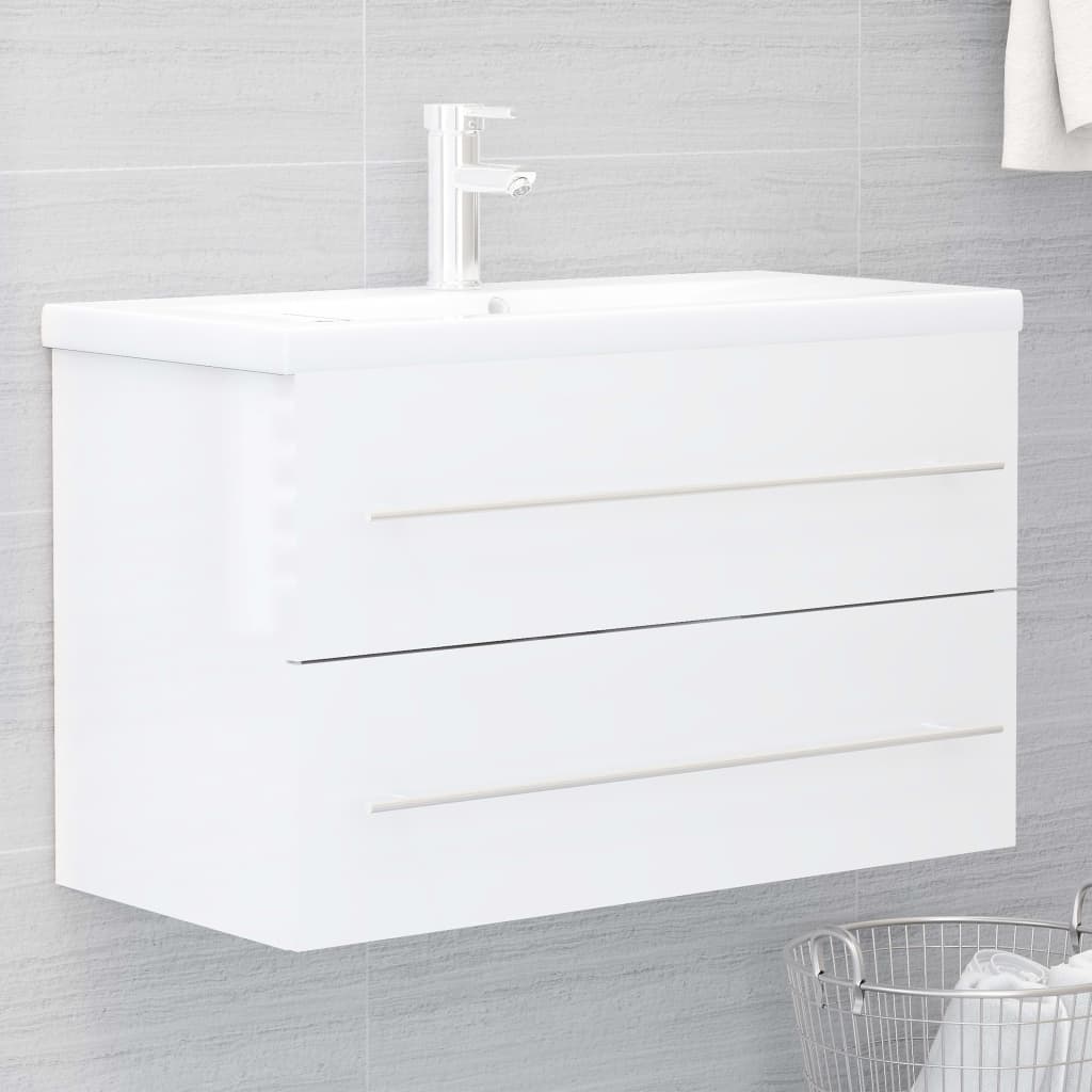 804707 vidaXL Sink Cabinet High Gloss White 80x38,5x48 cm Chipboard