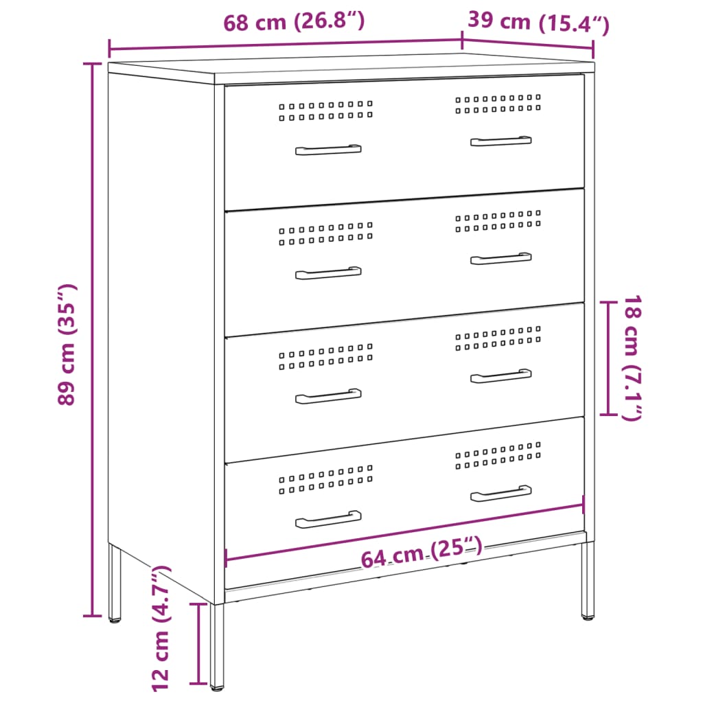 vidaXL Skenkur Reykgrár 68x39x89 cm Stál