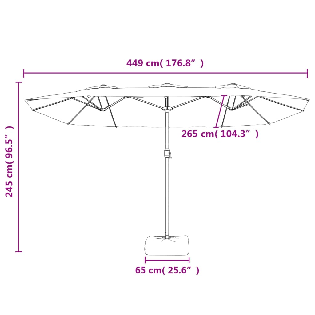 vidaXL Tvöföld Sólhlíf með LED Leirbrún 449x245 cm