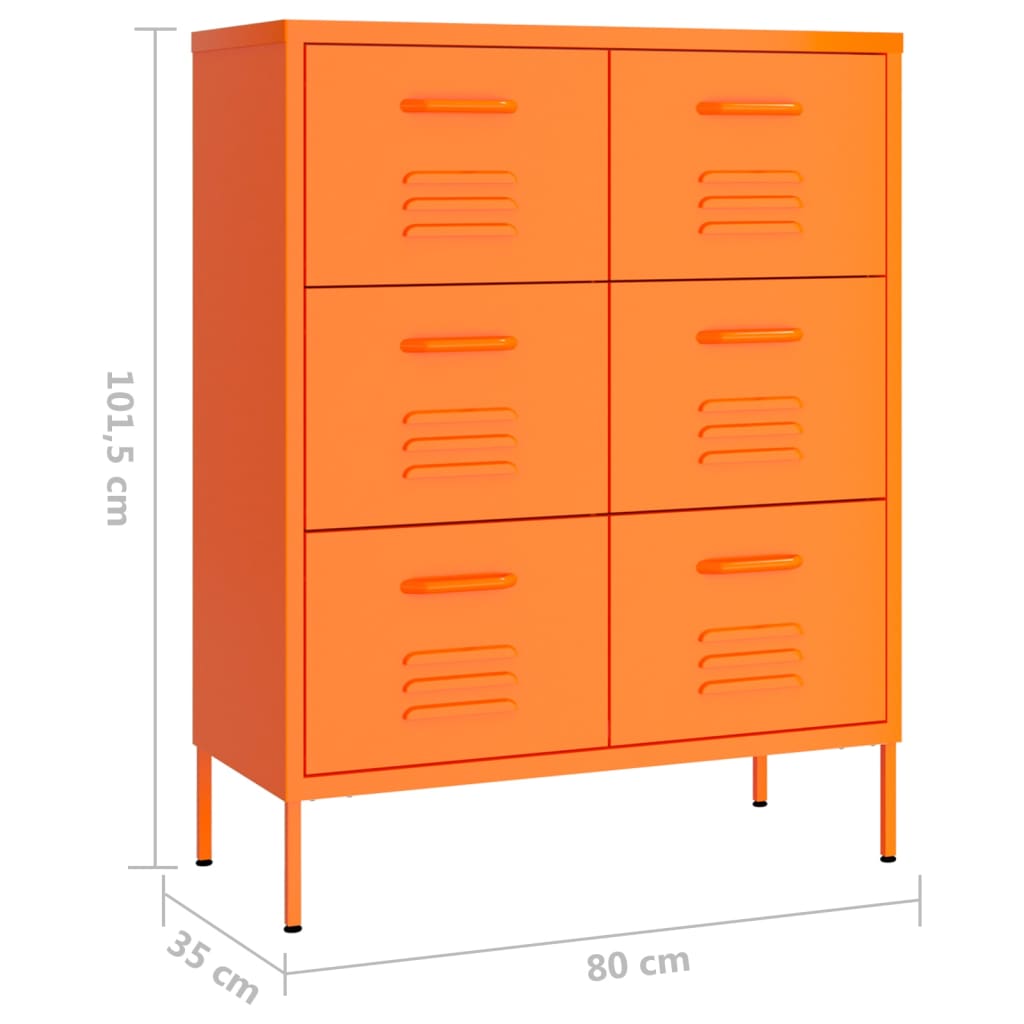 vidaXL Kommóða Appelsínugul 80x35x101,5 cm Stál