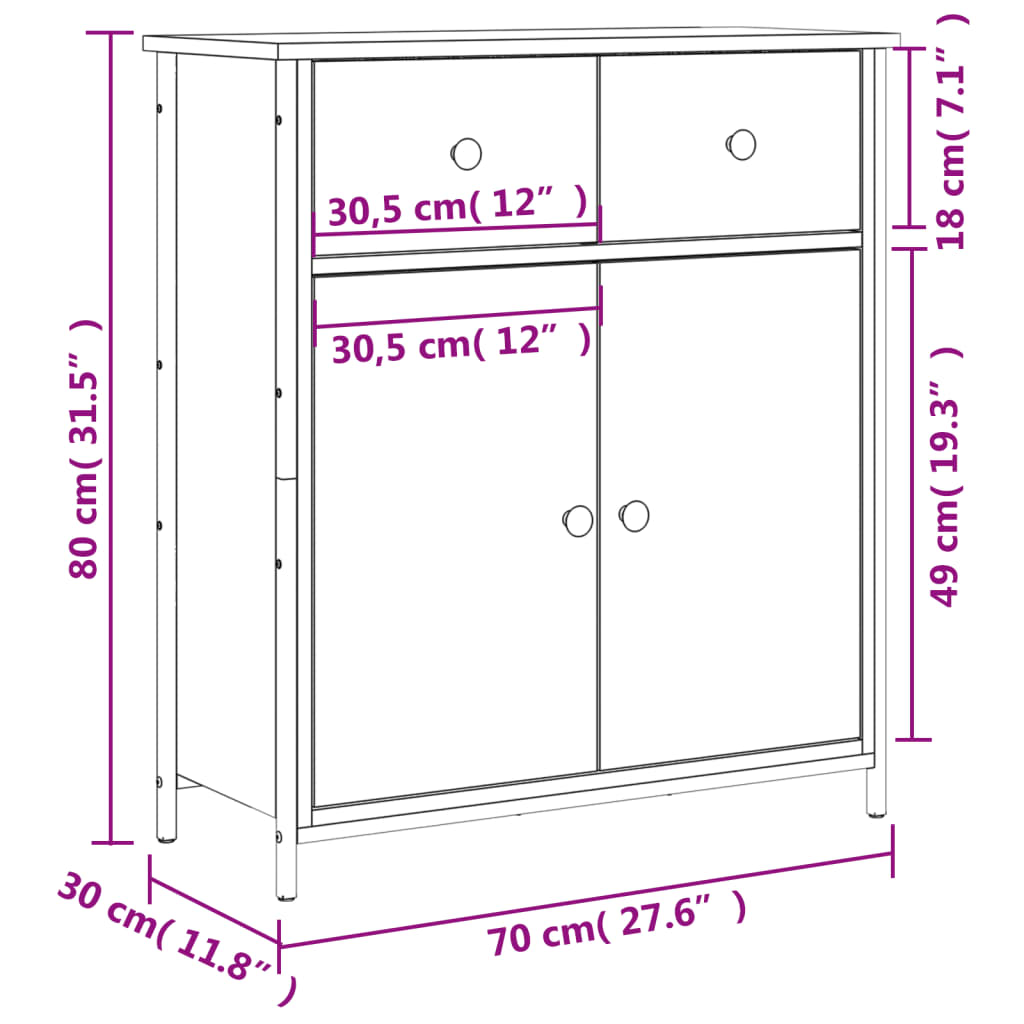 vidaXL Skenkur Reyktóna Eikarlitur 70x30x80 cm Samsettur Viður