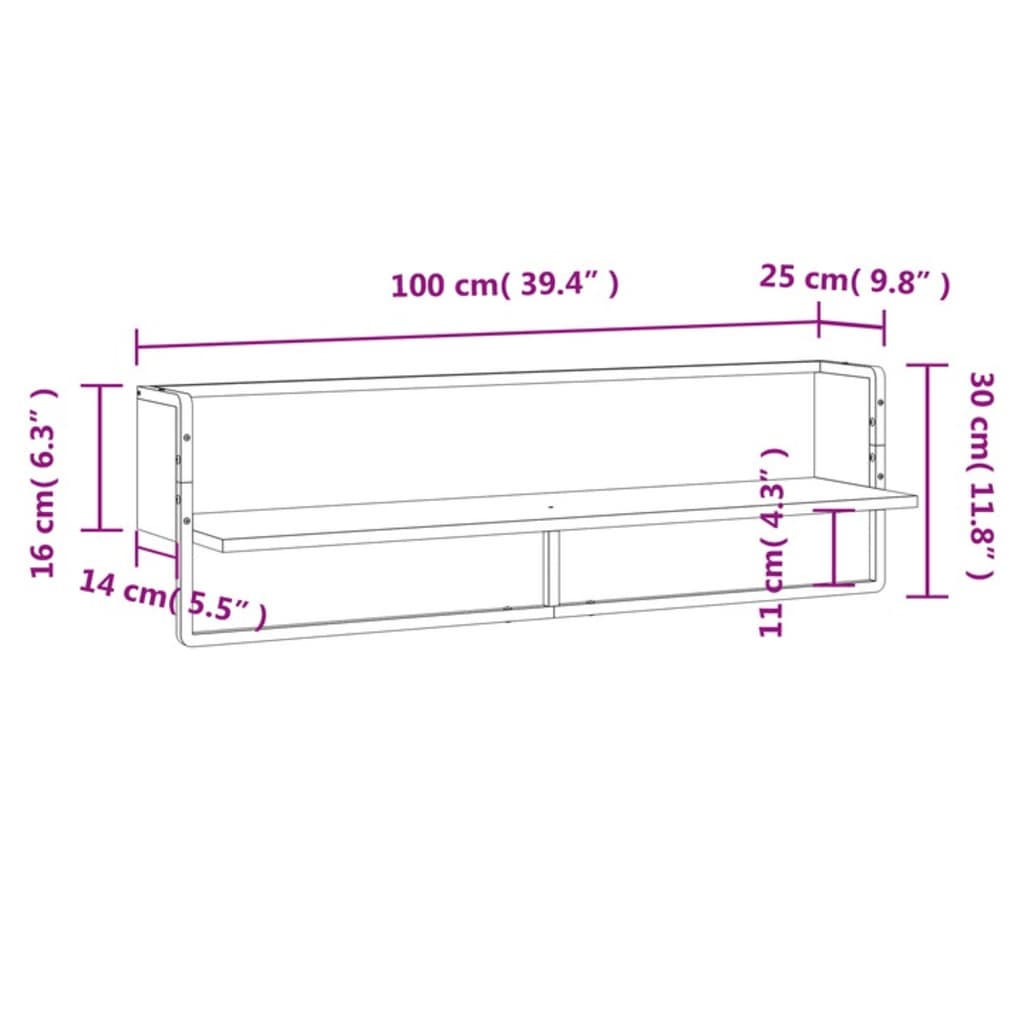 vidaXL Vegghilla með Stöng Sonoma Eik 100x25x30 cm