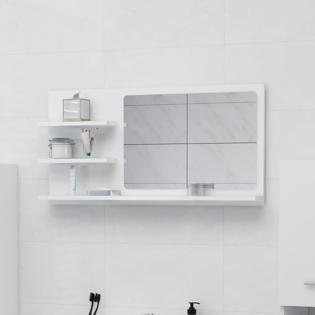 805021 vidaXL Bathroom Mirror High Gloss White 90x10,5x45 cm Chipboard