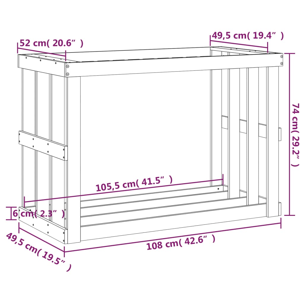 vidaXL Eldiviðarstandur Útinotkun 109x52x106 cm Gegnheil Fura