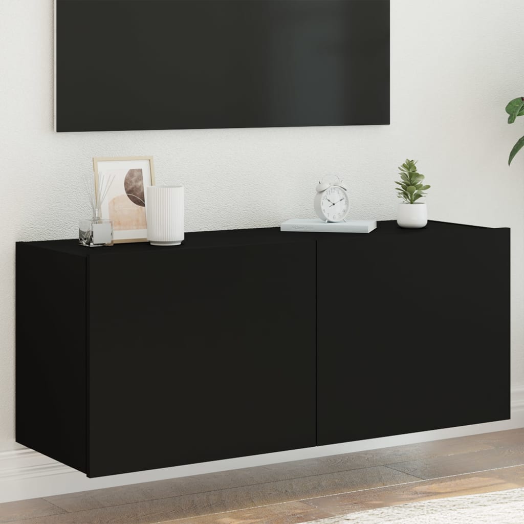 vidaXL Veggfestur Sjónvarpsskápur með LED ljósum Svartur 100x35x41 cm