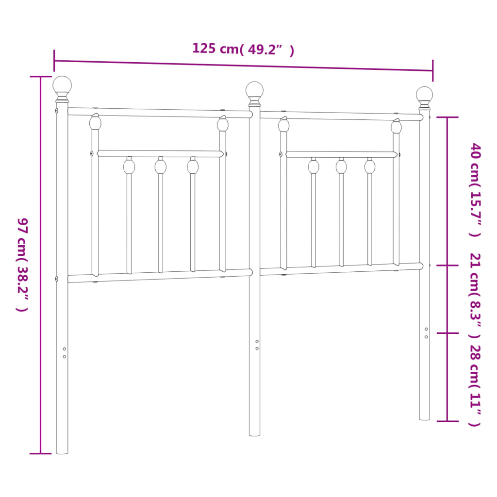 vidaXL Höfuðgafl úr Málmi Hvítur 120 cm