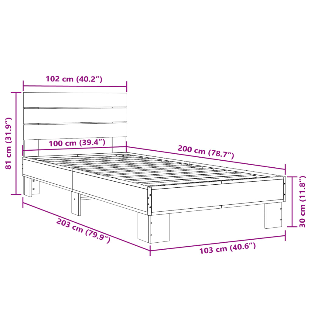 vidaXL Rúmgrind án Dýnu Brún Eikarlitur 100x200 cm