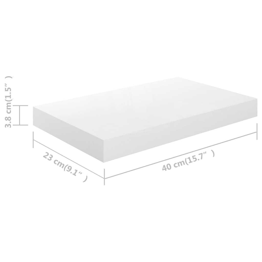 vidaXL Vegghengdar Hillur 2 stk. Háglans Hvítar 40x23x3,8 cm MDF