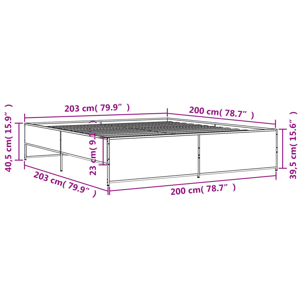 vidaXL Rúmgrind án Dýnu Reyktóna Eikarlitur 200x200 cm