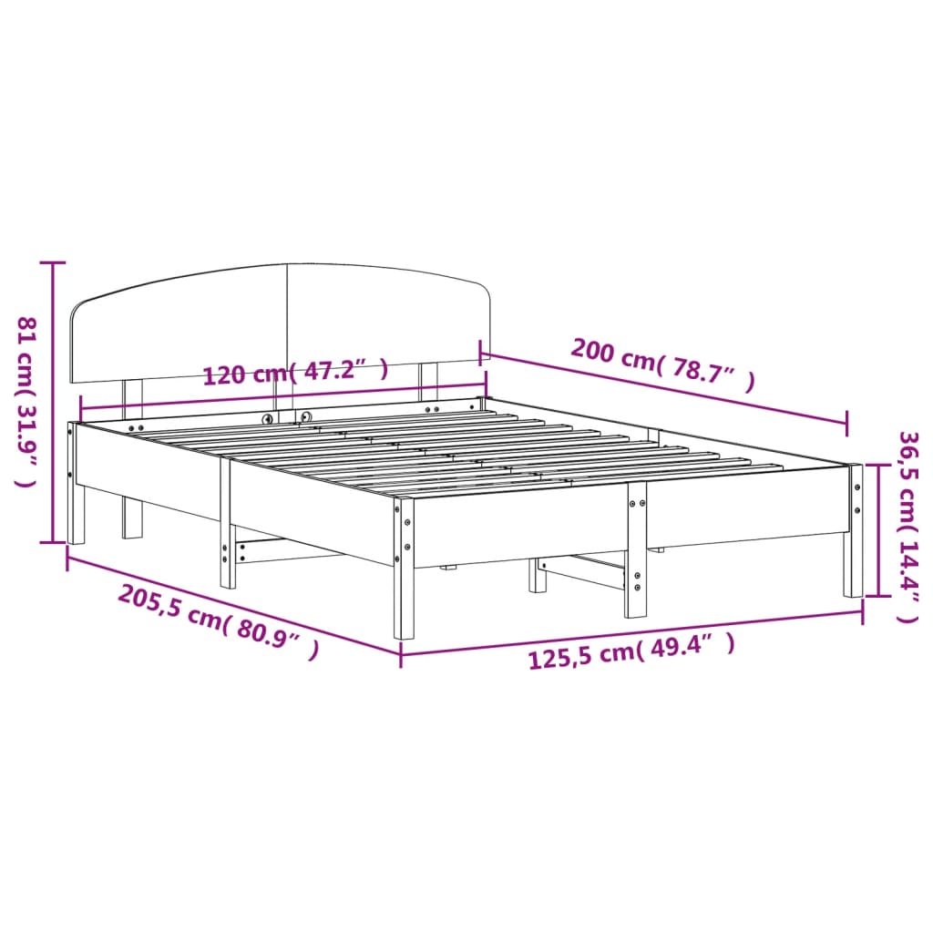 vidaXL Rúmgrind án Dýnu Hvít 120x200 cm Gegnheil Fura