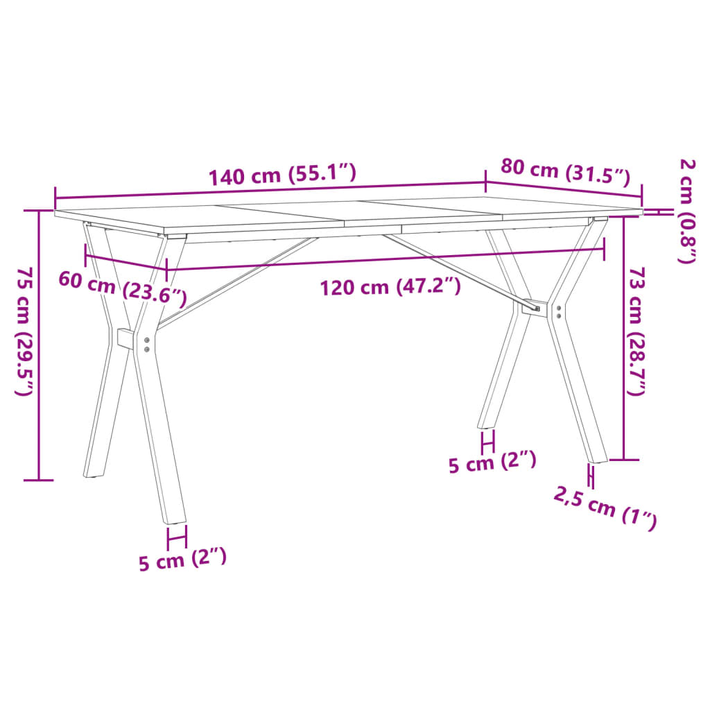 vidaXL Borðstofuborð Y-grind 140x80x75 cm Gegnheil Fura og Steypujárn