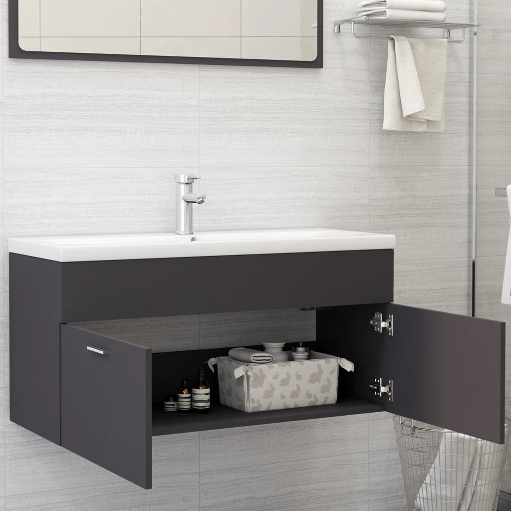 804676 vidaXL Sink Cabinet Grey 100x38,5x46 cm Chipboard