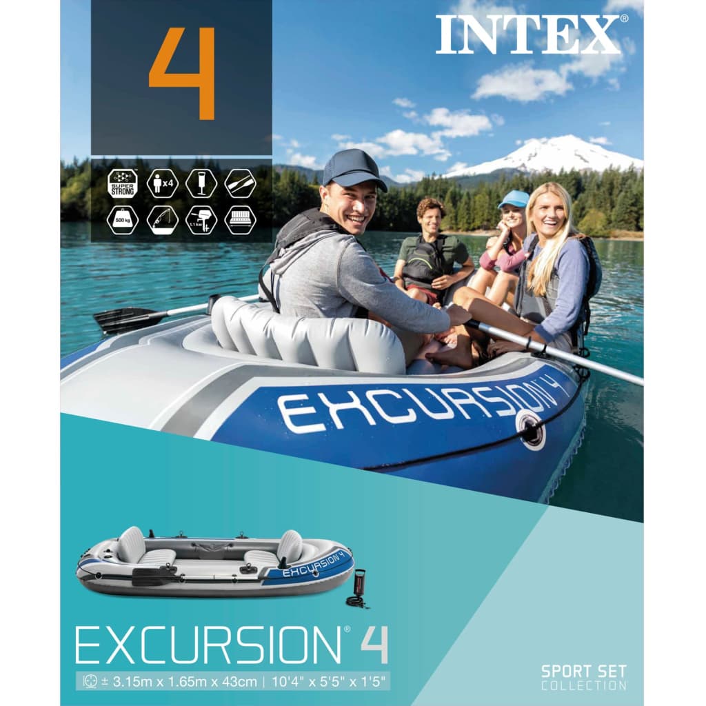 Intex Excursion 4-hluta Sett Uppblásanlegur Bátur Árar + Pumpa 68324NP