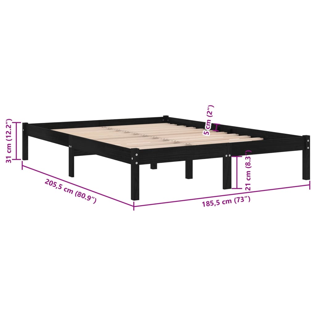 vidaXL Rúmgrind án Dýnu Svört Gegnheil Viður King Size