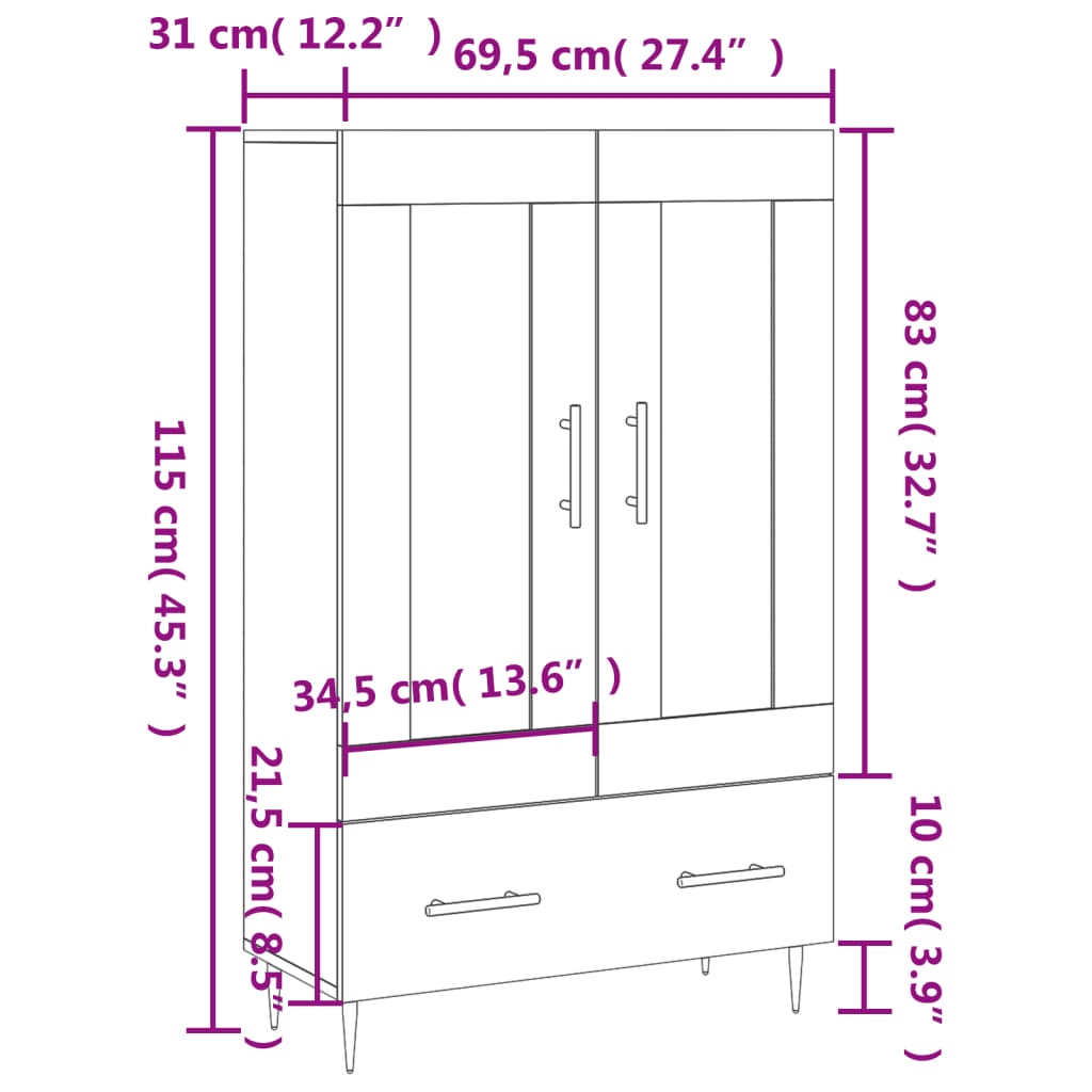 vidaXL Hár Skápur Reyktóna Eikarlitur 69,5x31x115 cm Samsettur Viður