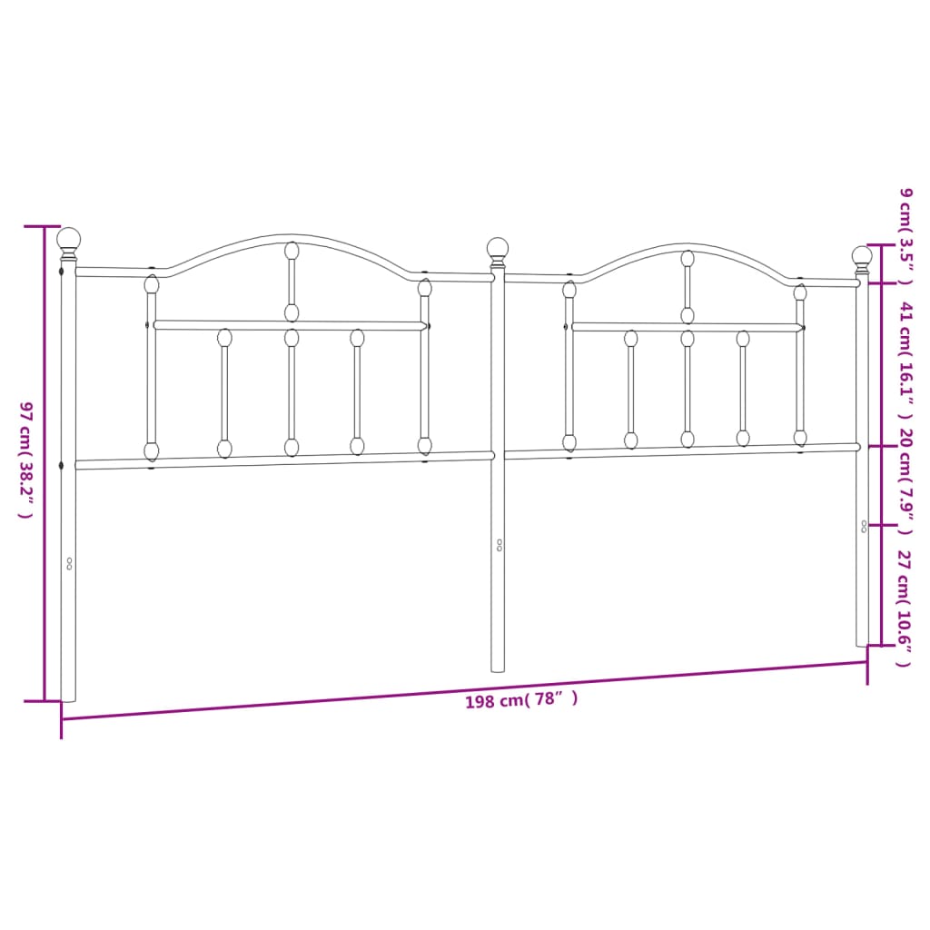 vidaXL Höfuðgafl úr Málmi Svartur 193 cm