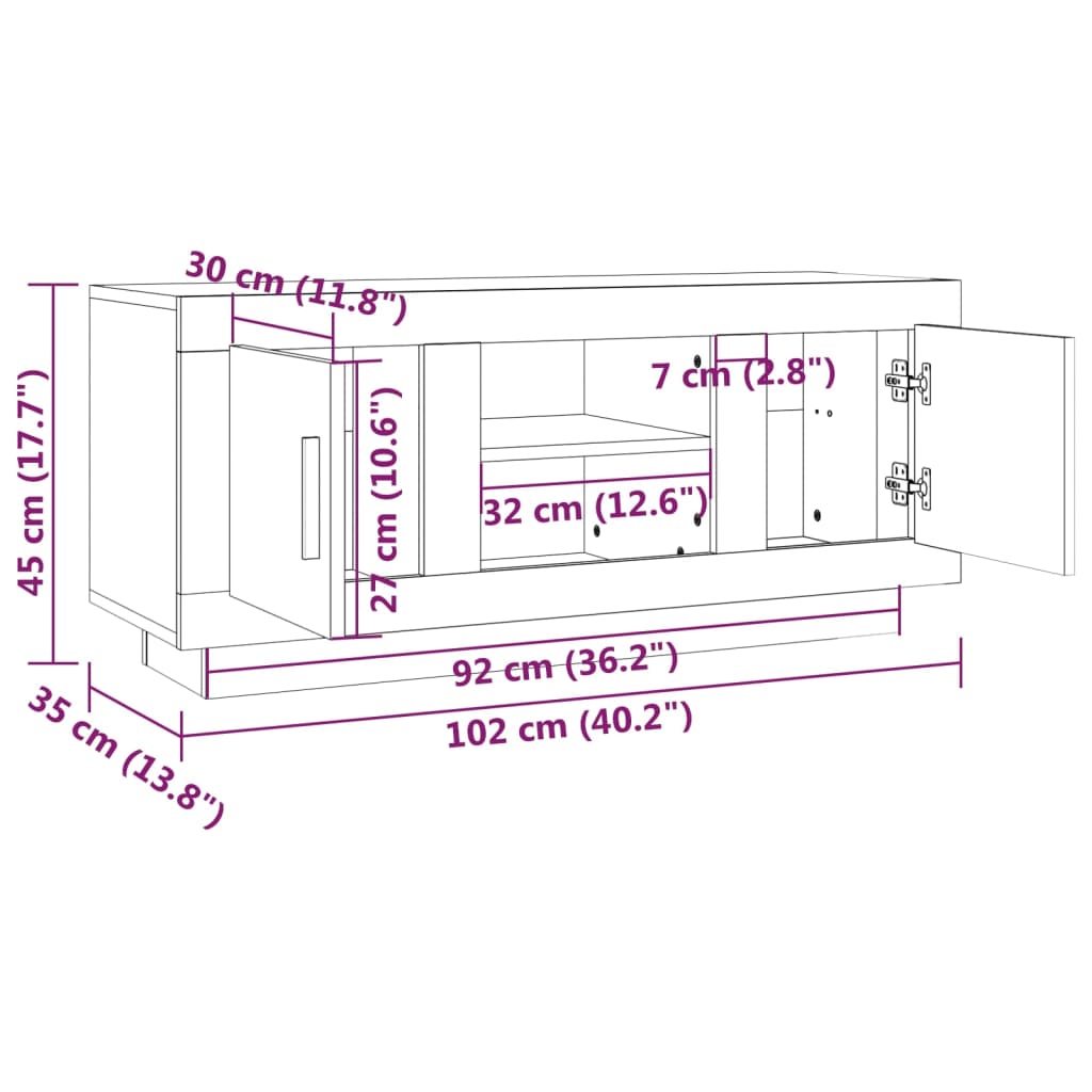 vidaXL Sjónvarpsskápur Steypugrár 102x35x45 cm Samsettur Viður