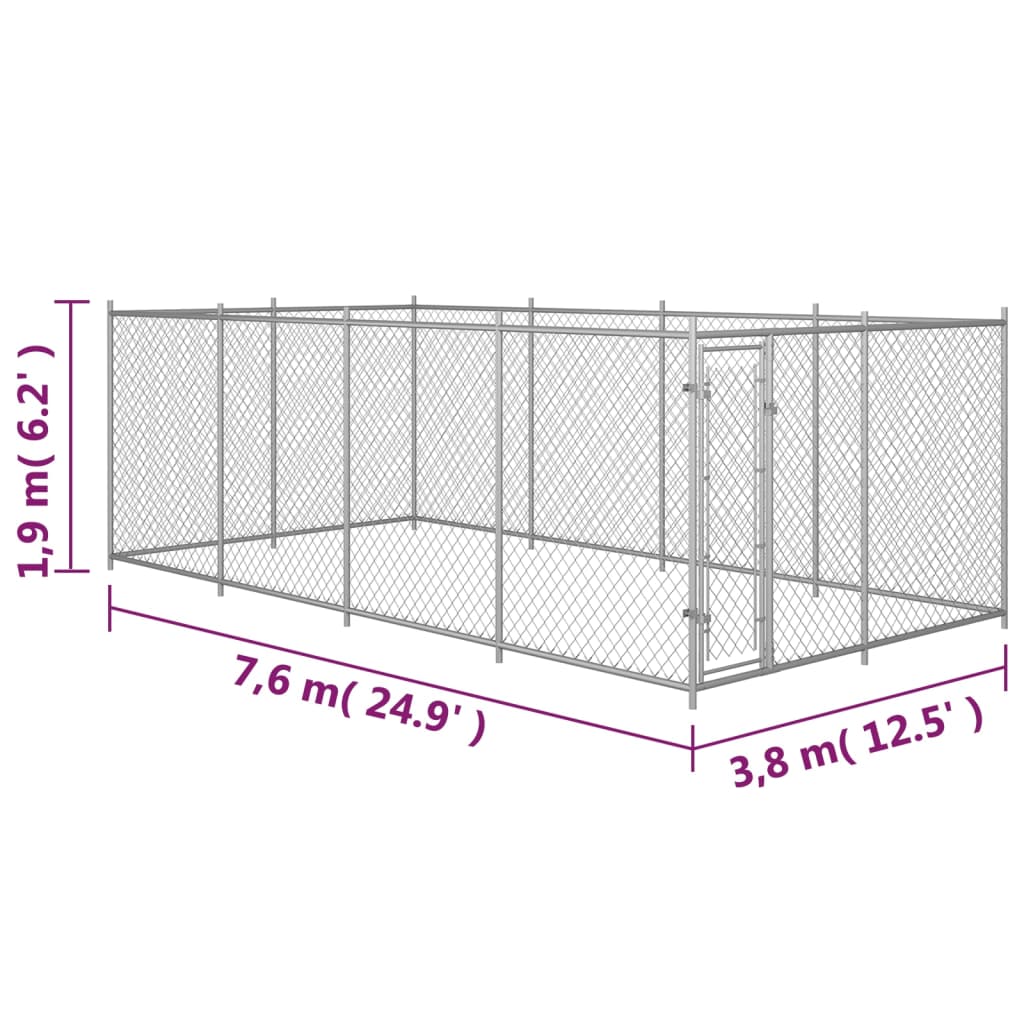 vidaXL Hundagerði Utandyra 7,6x3,8x1,9 m