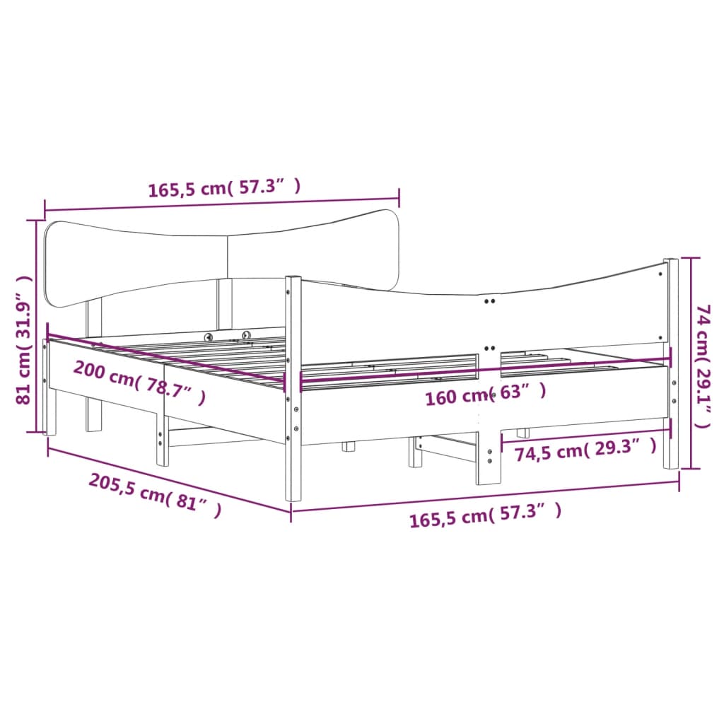 vidaXL Rúmgrind án Dýnu Hvít 160x200 cm Gegnheil Fura