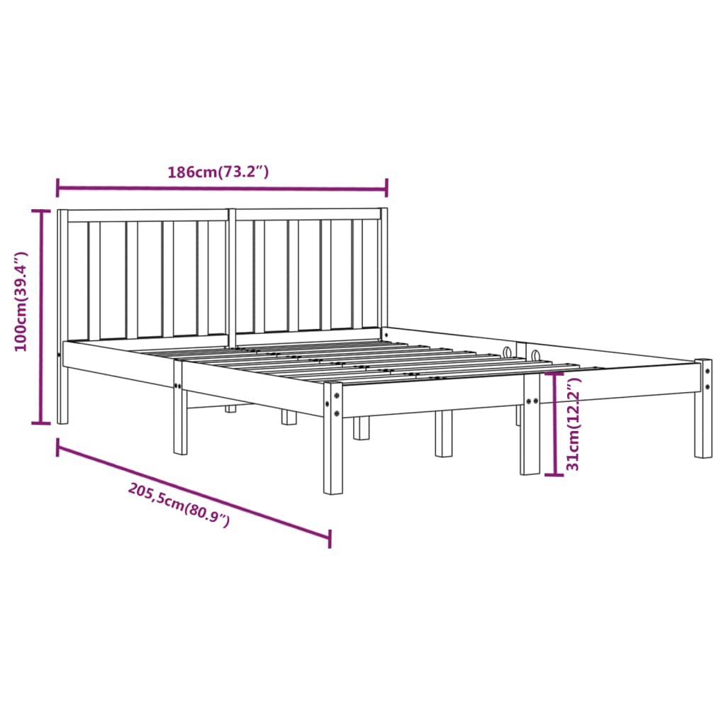 vidaXL Rúmgrind án Dýnu Svört 180x200 cm Gegnheil Fura