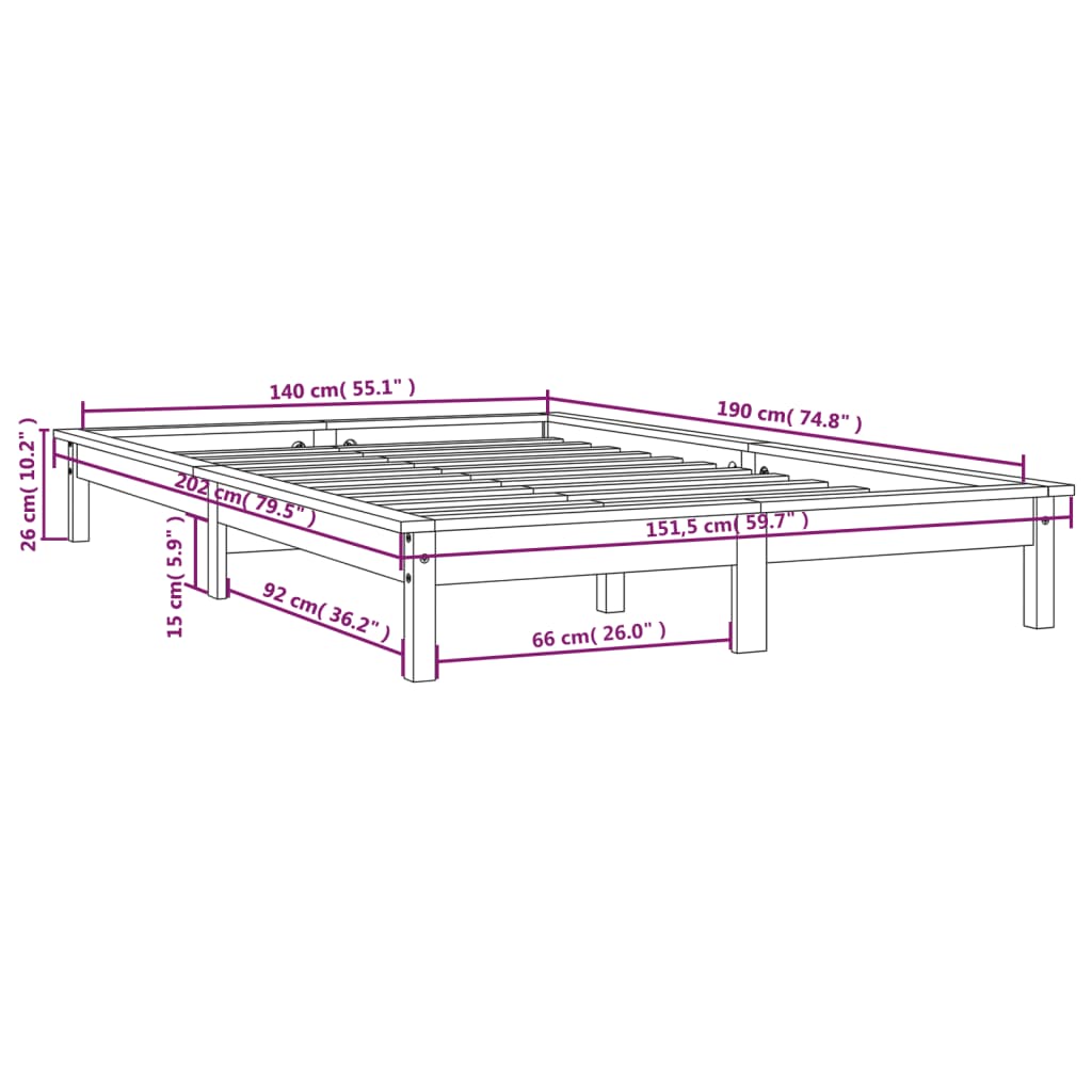 vidaXL Rúmgrind án Dýnu Grár 140x190 cm Gegnheil Viður