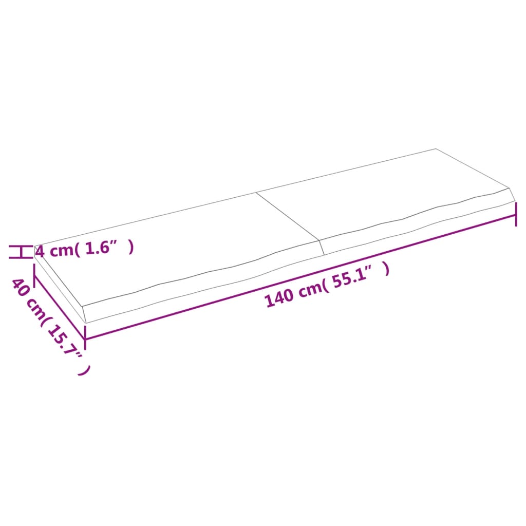 vidaXL Baðherbergisborðplata Brúnn 140x40x(2-4)cm Meðhöndlaður Viður