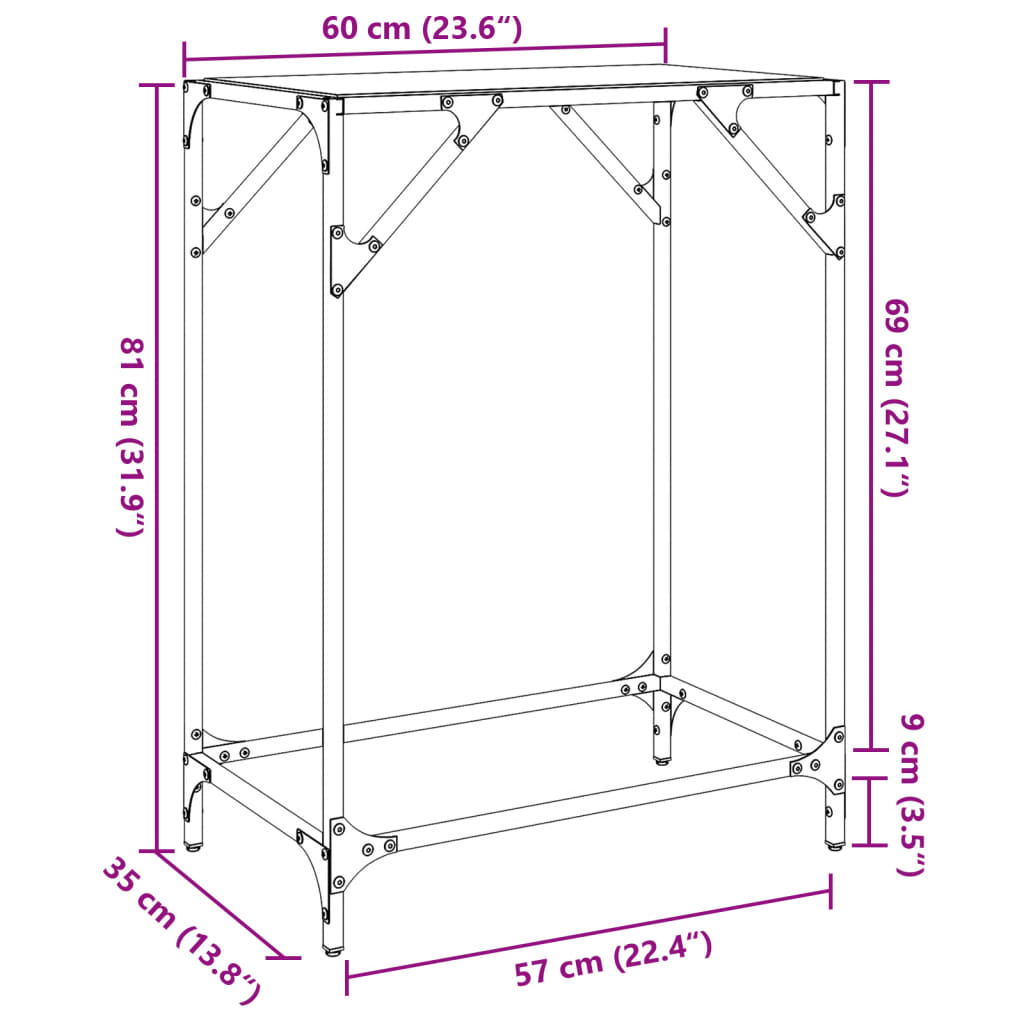 vidaXL Veggborð með Glærri Glerplötu 60x35x81 cm Stál