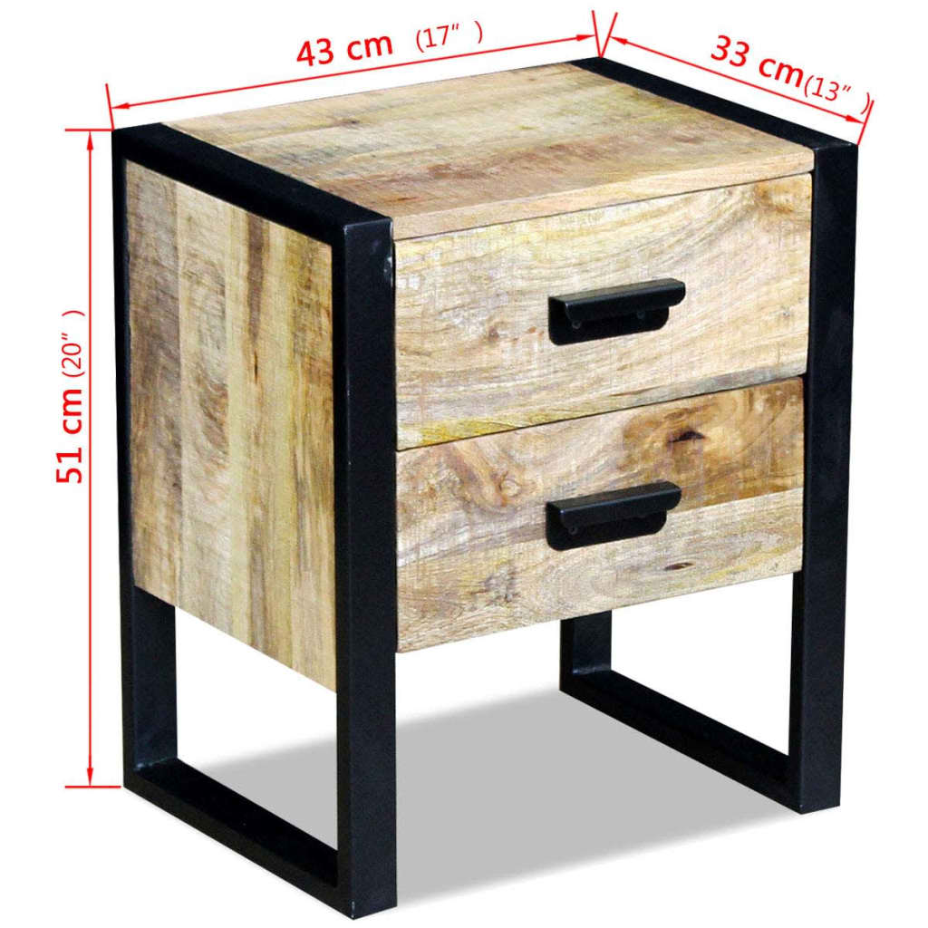 vidaXL Hliðarborð með 2 Skúffum Gegnheill Mangóviður 43x33x51 cm