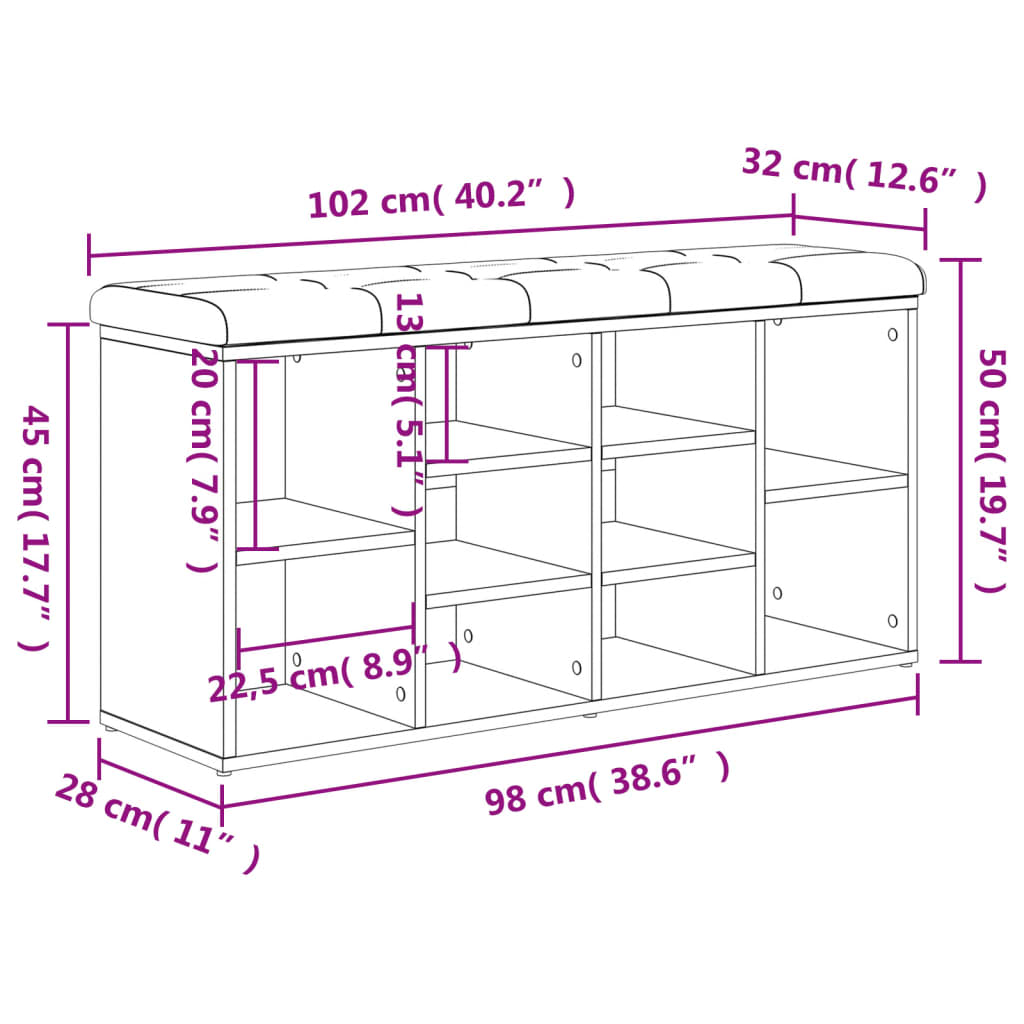 vidaXL Skóbekkur Sonoma Eikarlitur 102x32x50 cm Samsettur Viður