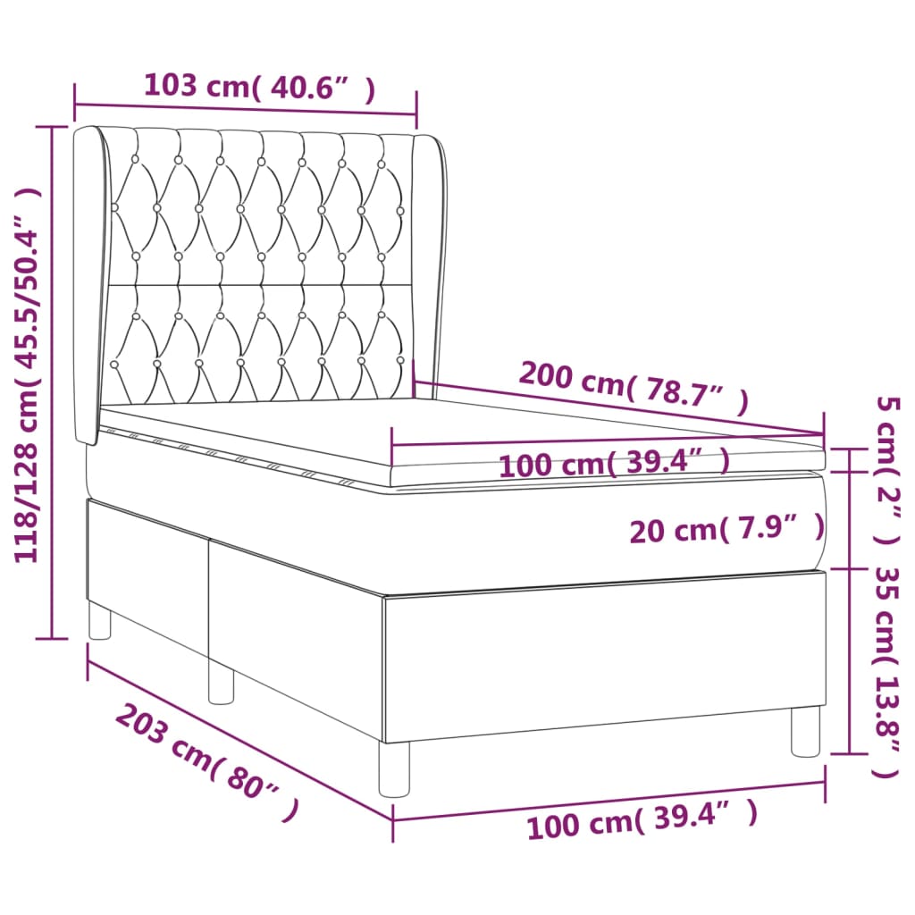 vidaXL Hólfað Springrúm með Dýnu Brúngrátt 100x200 cm Tauefni