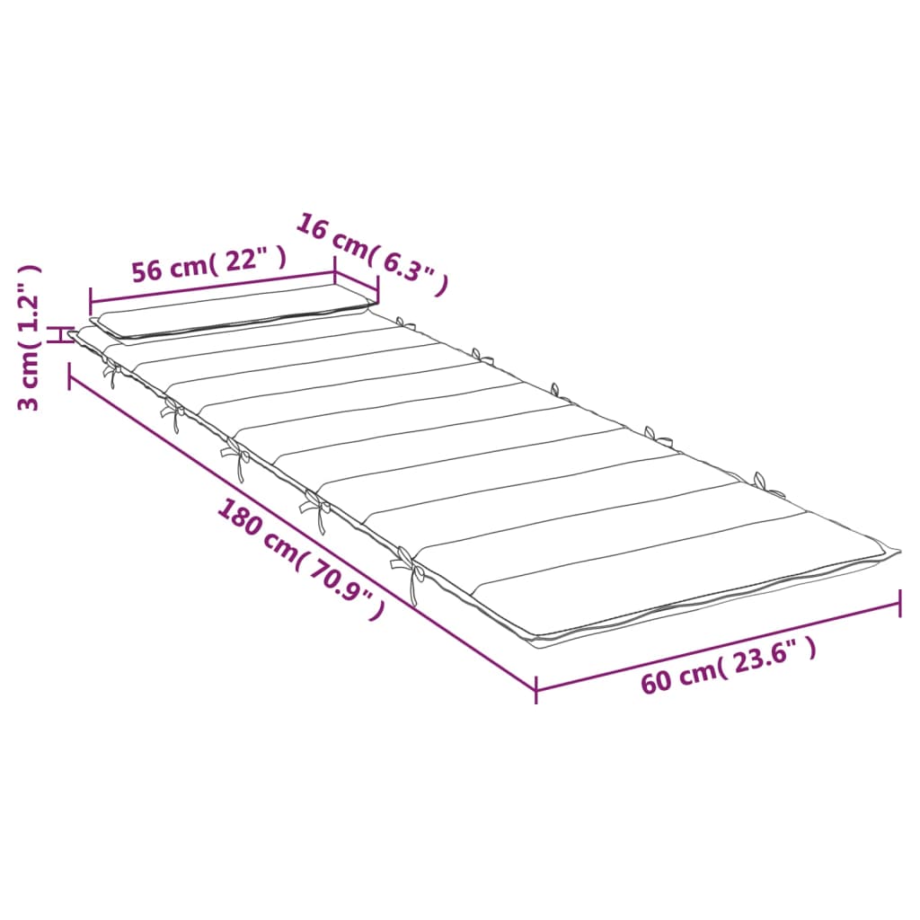 vidaXL Sólbekkjasessa krem 180x60x3 cm Oxfordefni