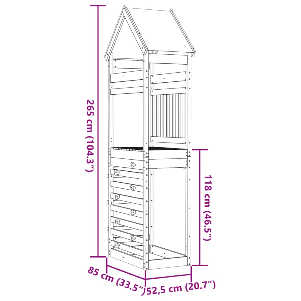 vidaXL Leikturn 110,5x52,5x215 cm Gegndreypt Fura