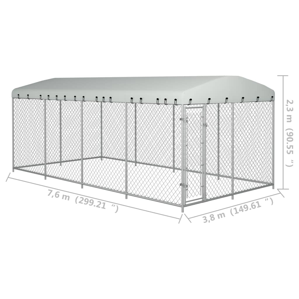 vidaXL Hundagerði með Þaki Utandyra 7,6x3,8x2,3 m