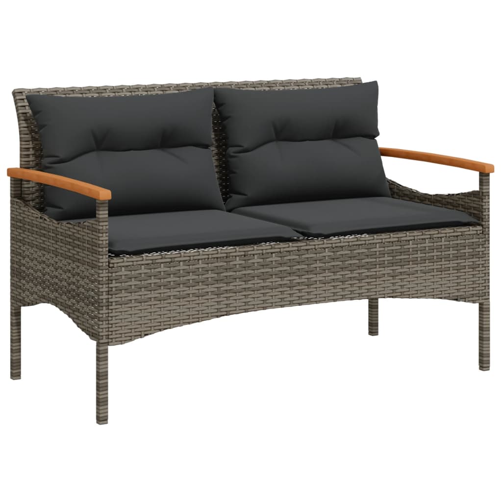 vidaXL Garðbekkur með Sessum 116x62,5x74 cm Grátt Pólýrattan