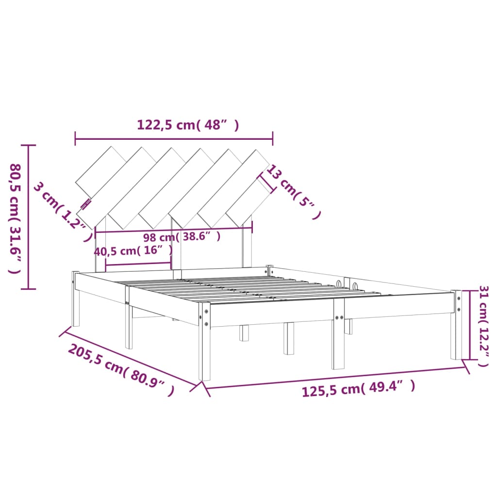 vidaXL Rúmgrind Hvít 120x200 cm Gegnheill Viður