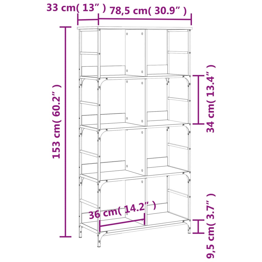 vidaXL Bókahilla Sonoma Eik 78,5x33x153 cm Samsettur Viður