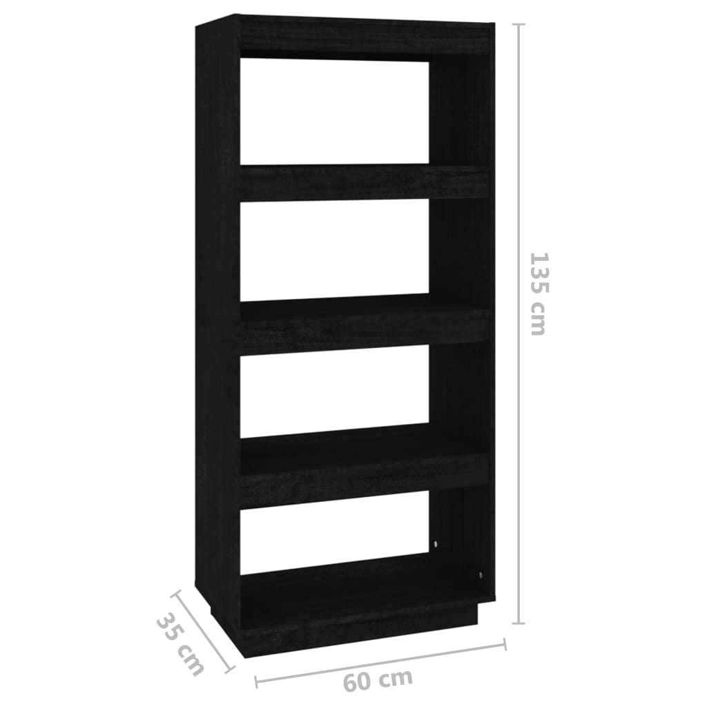 vidaXL Bókaskápur/Skilrúm Svart 60x35x135 cm Gegnheil Fura