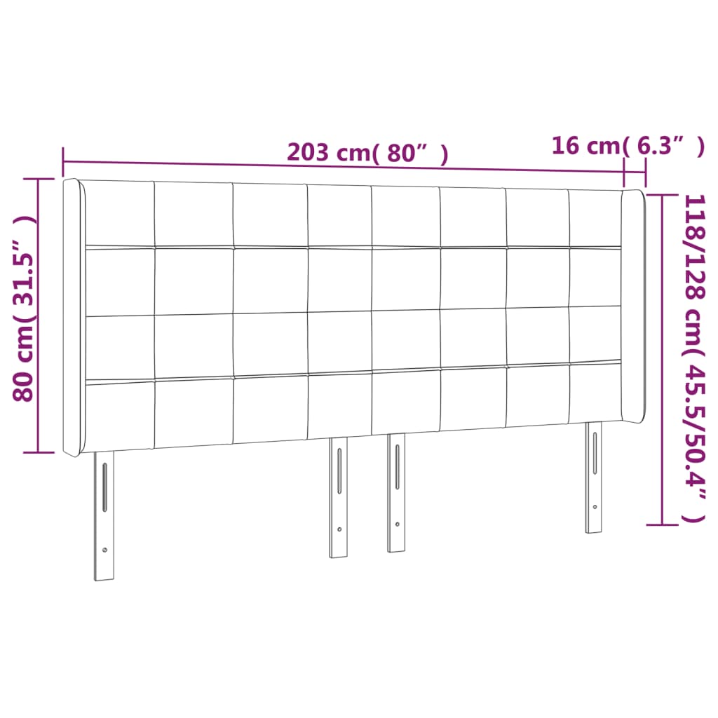 vidaXL LED höfuðgafl Dökkgrænt 203x16x118/128 cm Flauel