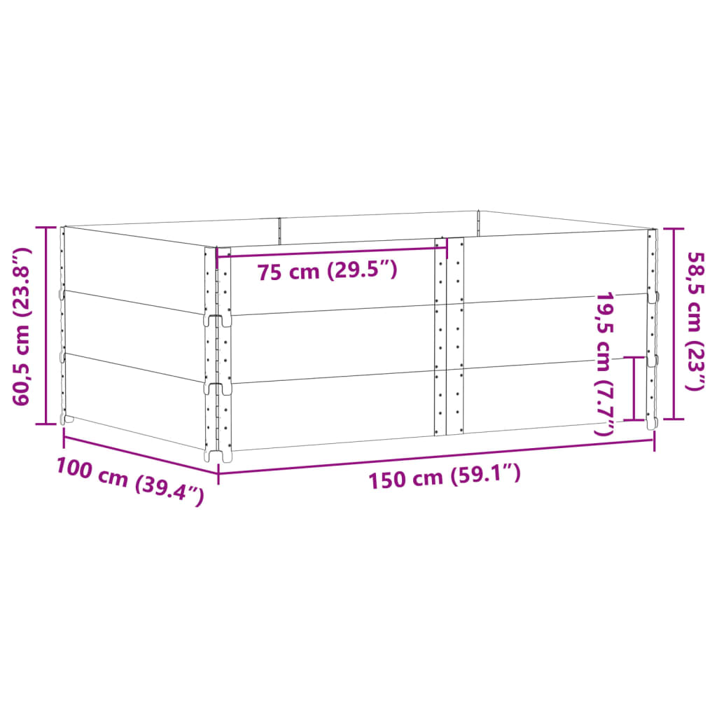 vidaXL Gróðurker Svart 150x100 cm Gegnheill Furuviður